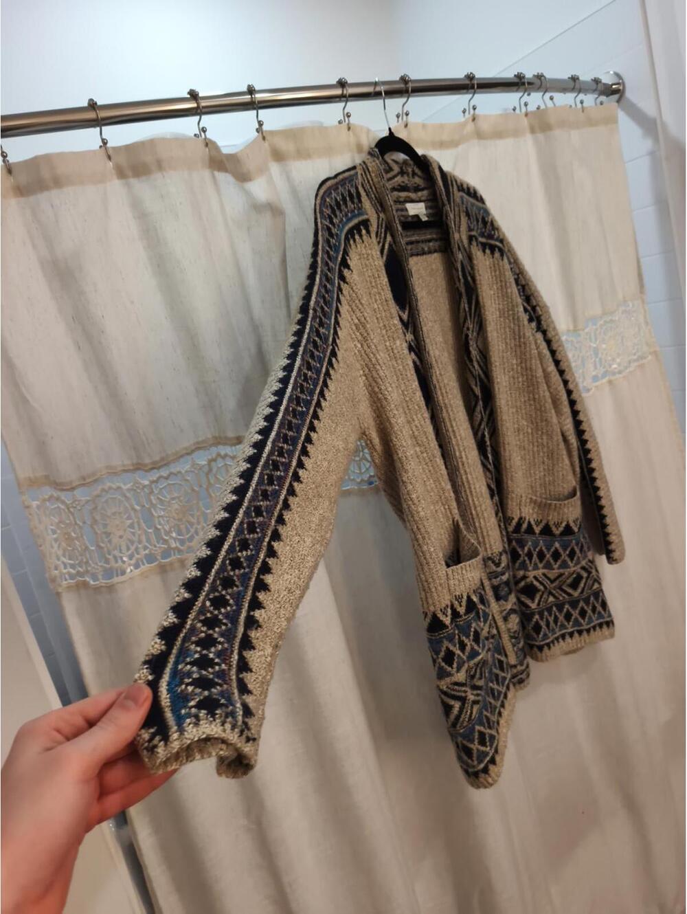 Lucky Brand Womens Boho Aztec Sz 2XL Beige Knit Cardigan Sweater Pockets - Picture 3 of 9